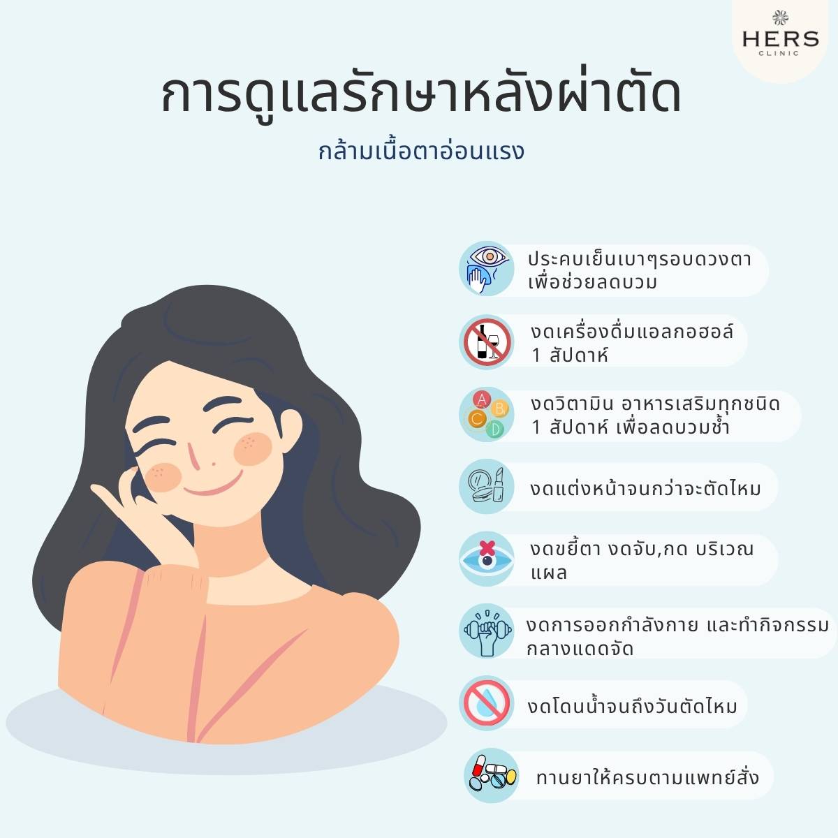 การดูแลหลังผ่าตัด กล้ามเนื้อตาอ่อนแรง